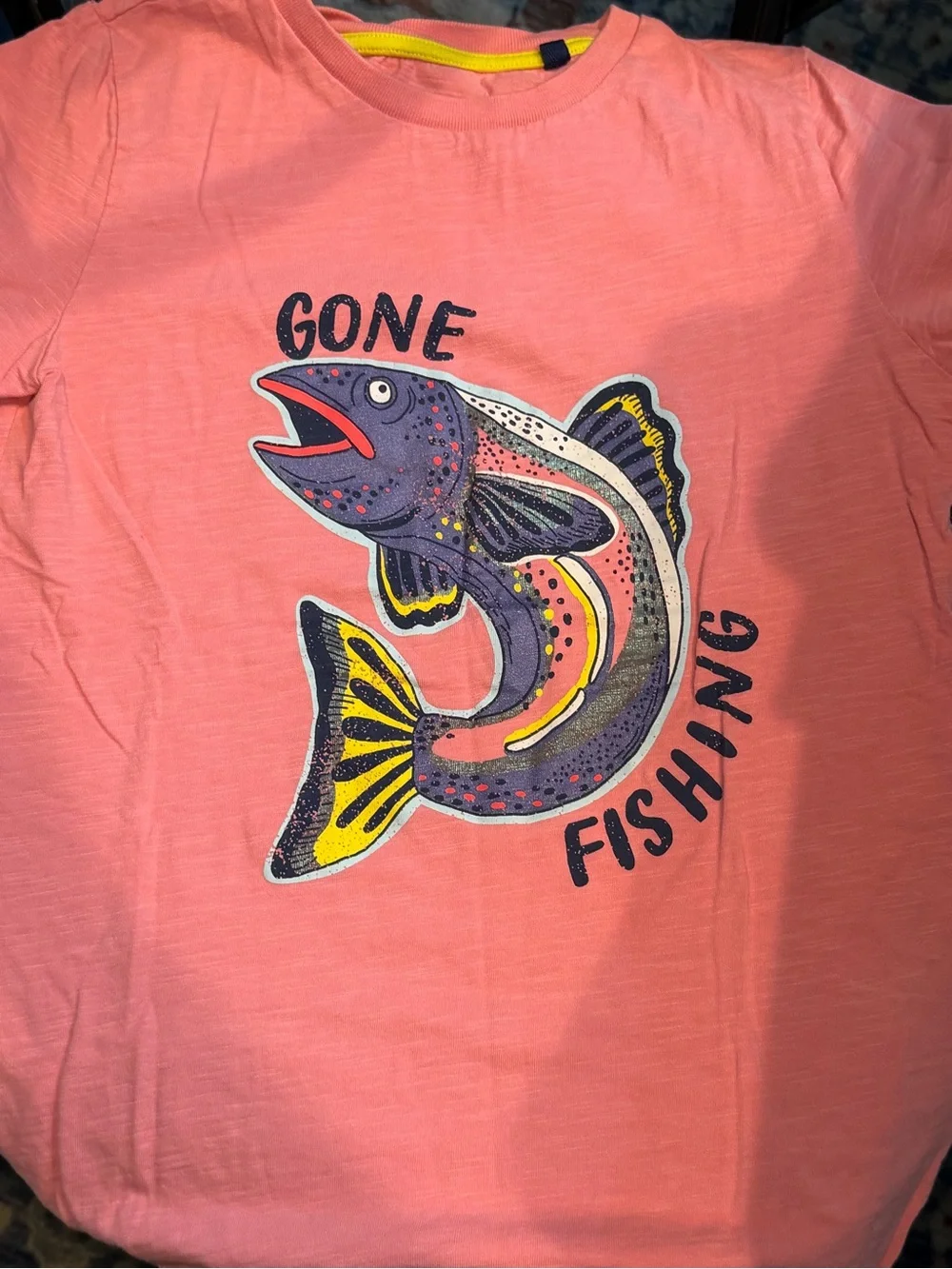 Gone Fishing Fish Graphic T-Shirt - Pink mini Biden